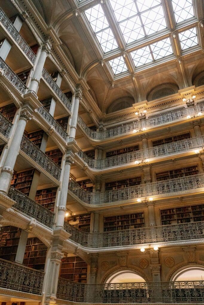 Peabody Library famous skylight in central reading room