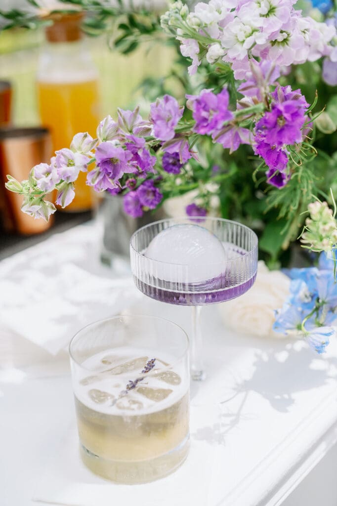 whimsical garden themed green and lavender drinks alexandria rooftop party