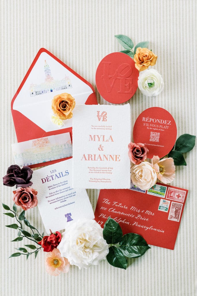 colorful custom wedding invitations dc with handmade paper, letterpress and embossed reply card