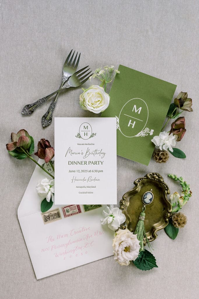 matching invitations and custom menus