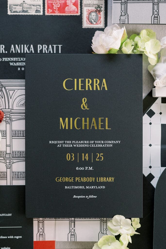 foil stamp wedding invitation with white ink specialty printing